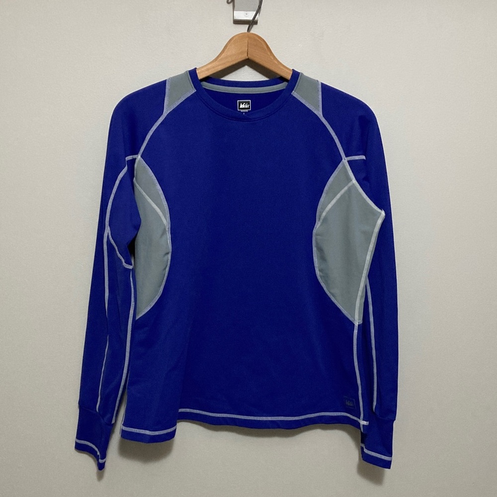 REI Purple & Gray Long Sleeve Shirt withThumb Holes, Size Large